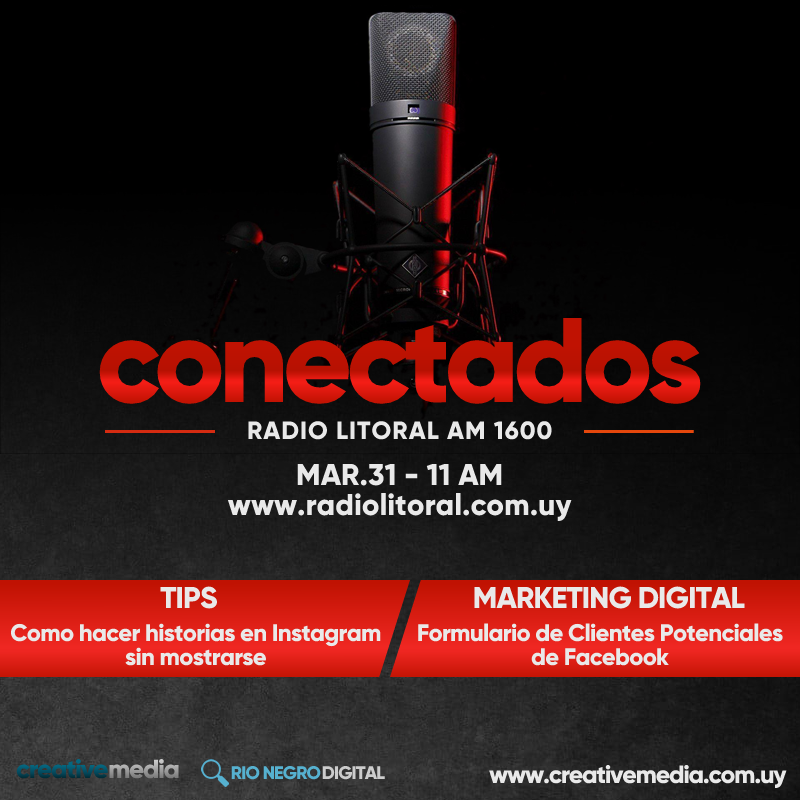 A partir de las 11 de la mañana, Conectados en Radio Litoral AM 1600
» Transmisión en vivo por facebook.com/radiolitoralam…

TIPS » Como hacer historias en Instagram sin mostrarse
MARKETING DIGITAL » Formulario de Clientes Potenciales de Facebook

#MarketingDigital