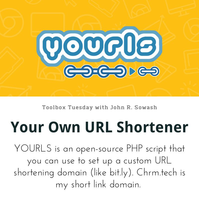 jrsowash's tweet photo. ๐งฐ It's toolbox Tuesday!
You may have noticed that I use a custom URL shortener for many of the resources that I share.
Thes links are powered by @Yourls_IT , a free short-link service that you can install on a web-server: https://t.co/YOUwcomcNL
#techtoolbox #edTech https://t.co/2D5mohXYpj