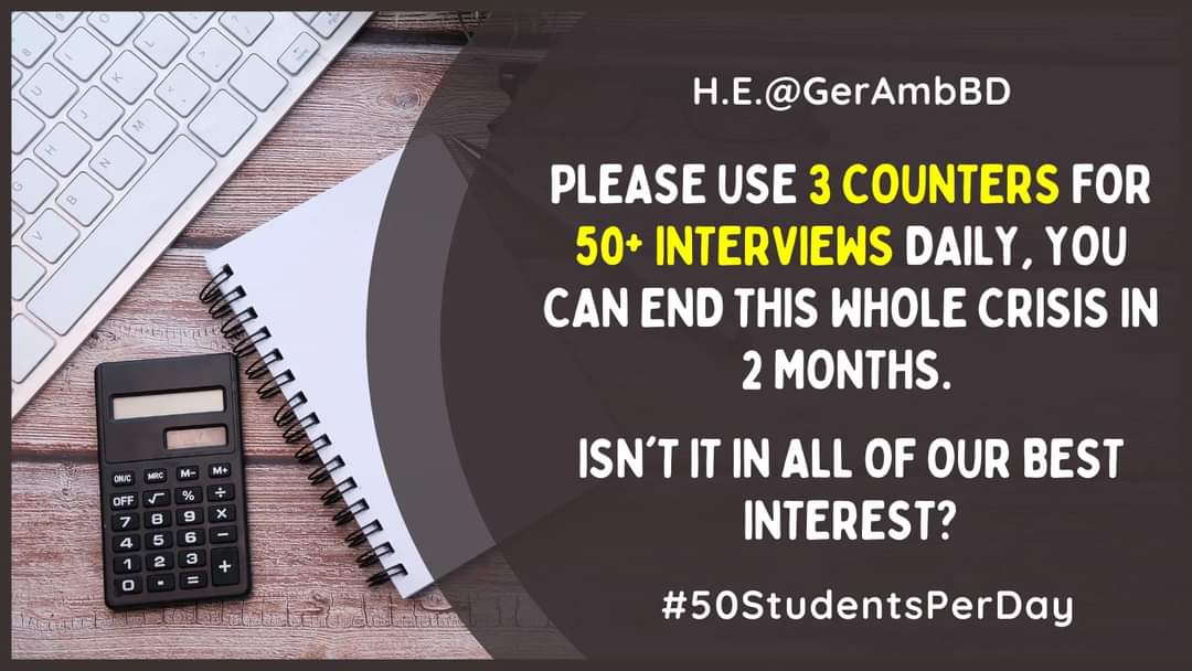 ProggaAngkita's tweet photo. #SpeedUpStudentVisa
Dear @GerAmbBD Sir, 
A bunch of students needs to reach Germany by October to complete enrolment/save studentship. So keep the process prompt so that they can maintain the deadline.
Once again #thankyou 
@GermanEmbassyBD

#SpeedUpStudentVisa https://t.co/Zl4FtSW4a0