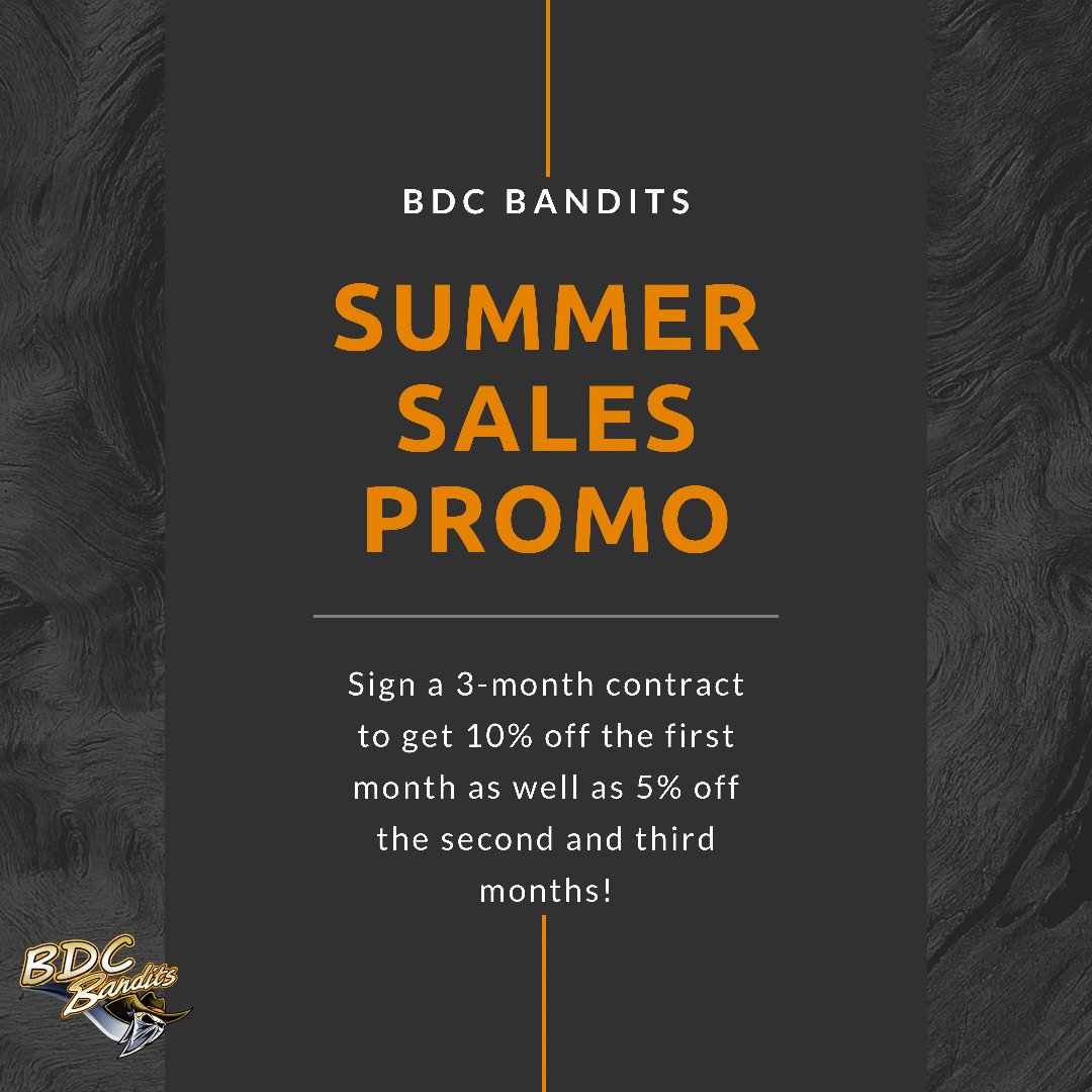 ⚠️LAST DAY⚠️ don’t miss our biggest promotion of the year! Get 10% off the first month and 5% off the next TWO, call us 800-250-6512 or visit BDCBandits.com to schedule a demo today 🤩