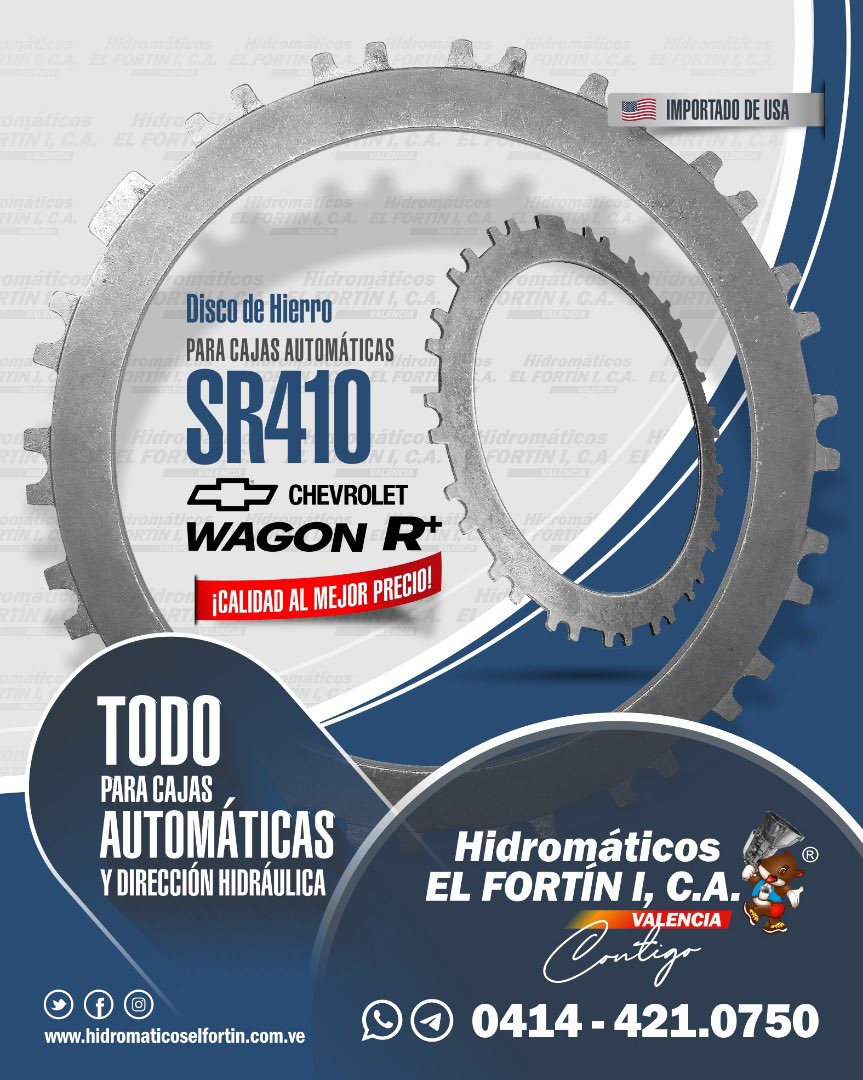 HidromaticosI's tweet photo. DISCO DE HIERRO para Caja Automática SR410 / Aplica para @chevrolet #wagonr / Importado 🇺🇸
Hidromáticos El Fortín I, C.A.
¡Contigo...!
#hidromáticoselfortín #kit #direcciónhidráulica #repuesteros #repuestos #mecánicos #carros #mechanical #transmisión #cajas https://t.co/JuF1Sx3tlu