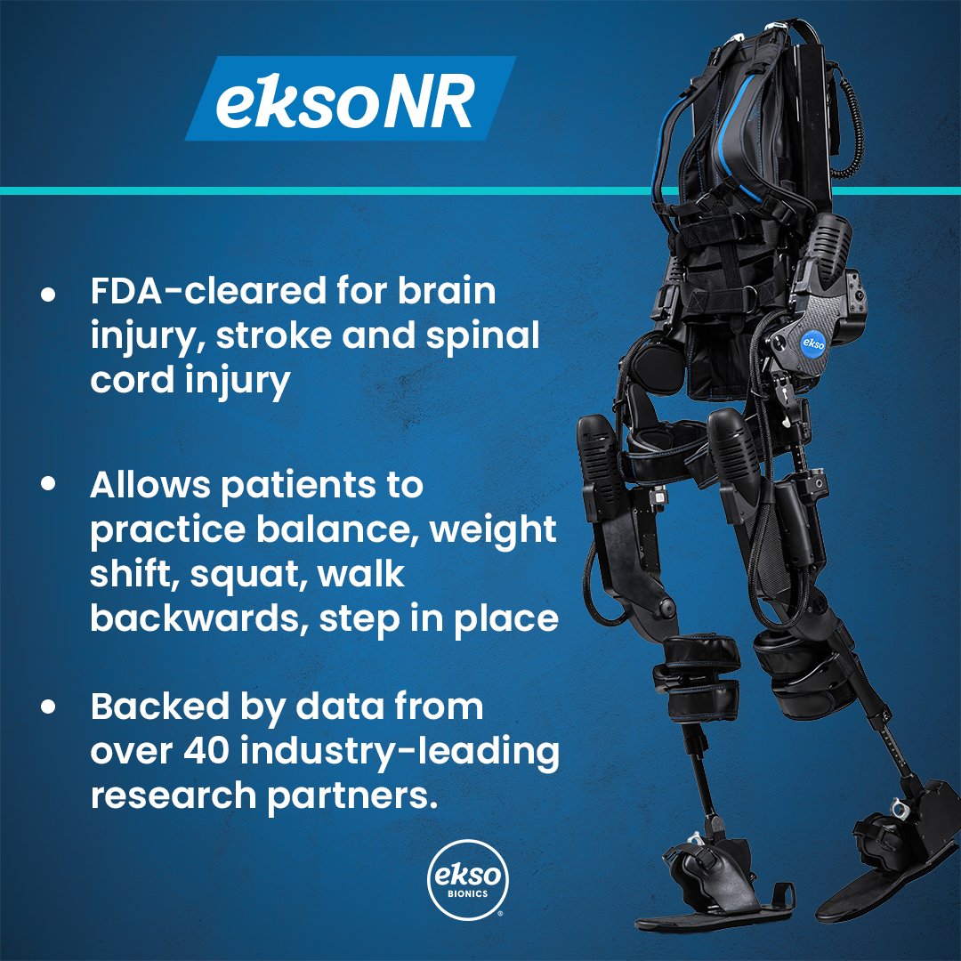 EksoNR is a robotic exoskeleton designed by clinicians for clinicians. It is used in a rehabilitation setting to help progress neurorehab patients so they can walk out of the device and back into their communities. More info on EksoNR: bit.ly/3zzJ60G