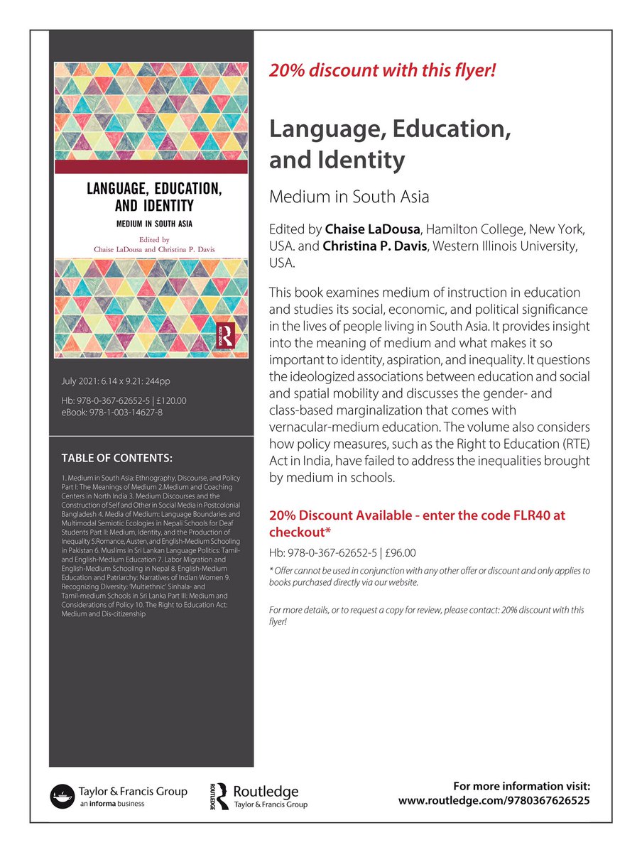 ChristiePDavis's tweet image. Just got the discount flyer. We will have one for the India edition soon. #multilingualism #mediumofinstruction #southasia @PLadousa