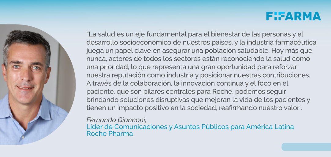 FifarmaLatam's tweet photo. Desde la industria innovamos, colaboramos y nos centramos en generar un impacto positivo en los pacientes y en toda la sociedad. Así lo reafirma Fernando Giannoni, Líder de Comunicaciones y Asuntos Públicos para América Latina @RocheLatam. #FIFARMATeam https://t.co/RLhV4KmTXB