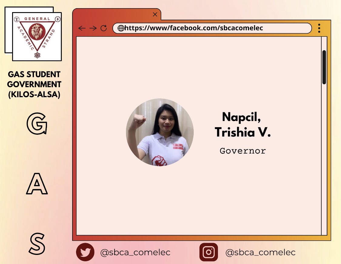 sbca_comelec's tweet photo. Meet your aspiring officers, GAS community! ❤️
#VoteWisely
#RightToSuffrage
#SHSComelec https://t.co/7VWm2nthSx