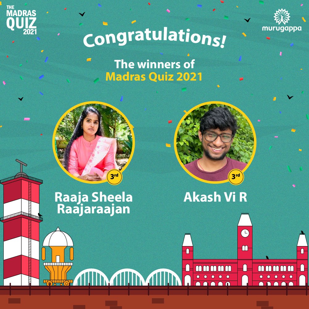 Congratulations to the Winners of The Madras Quiz 2021 hosted by <a href="/sumanthraman/">Sumanth Raman</a>!
#MadrasWeek2021 #MadrasQuiz2021 #NammaMadras #QuizTime #MurugappaGroup #MadrasDay2021 #Chennai #ChennaiTrivia #Congratulations #Winners #congratswinners