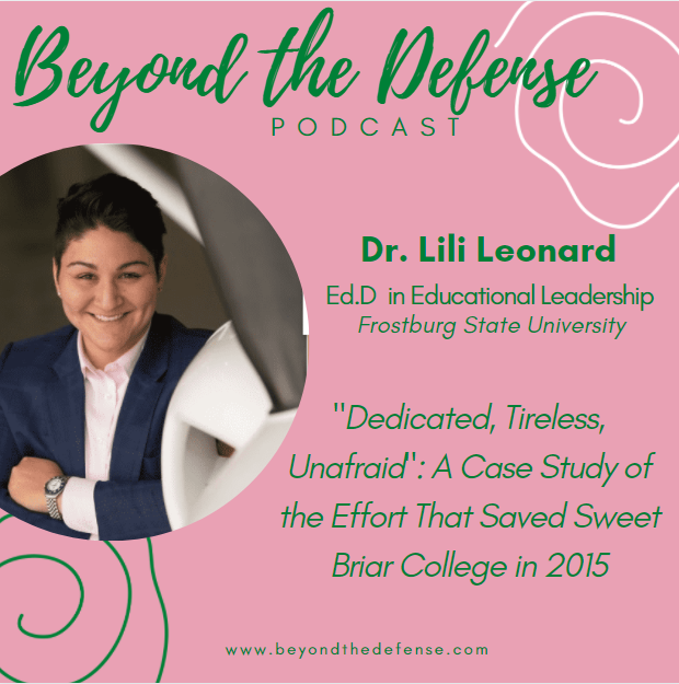 Beyond__Defense's tweet photo. Our latest episode is live.  This is a super interesting one where we speak with Dr. Lili Leonard about her research into the effort to save Sweet Briar College in 2015.  @FrostburgState  @SweetBriaredu @save_sweetbriar #sweetbriaralumnae #academictwitter #research #phd #sachat https://t.co/ss2zUKbysq
