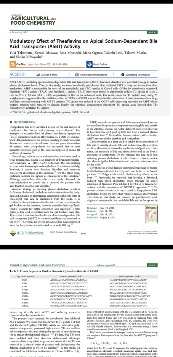 TRATocklai's tweet image. New scientific research on the inhibitory effects of Theaflavin (found in black tea ) to reduce cholesterol by Japanese scientists Yuki Takashima, Kazuki Ishikawa, Rina Miyawaki, Mana Ogawa,Takeshi Ishii,Takumi Misaka, Shoko Kobayashi from University of Tokyo @UTokyo_News #tea