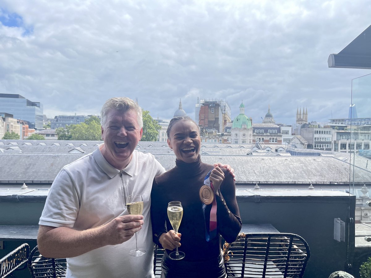 Well earned ( on her part!) glass of bubbly to celebrate @ImaniLara Olympic success. Honoured to have been part of her journey via @SkyScholarships Dedicated athlete and great person too.