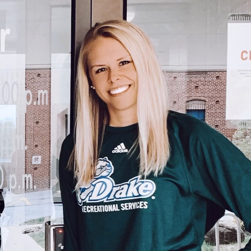 DrakeRec's tweet photo. Allison Bjork is our new Assistant Director of Recreational ServicesโOpen Rec & Student Development. She is responsible for the hiring, training, scheduling, and supervision of all student employees. She is very excited to continue working in Drake Rec Services. #draketogether https://t.co/VlNjN25jS1