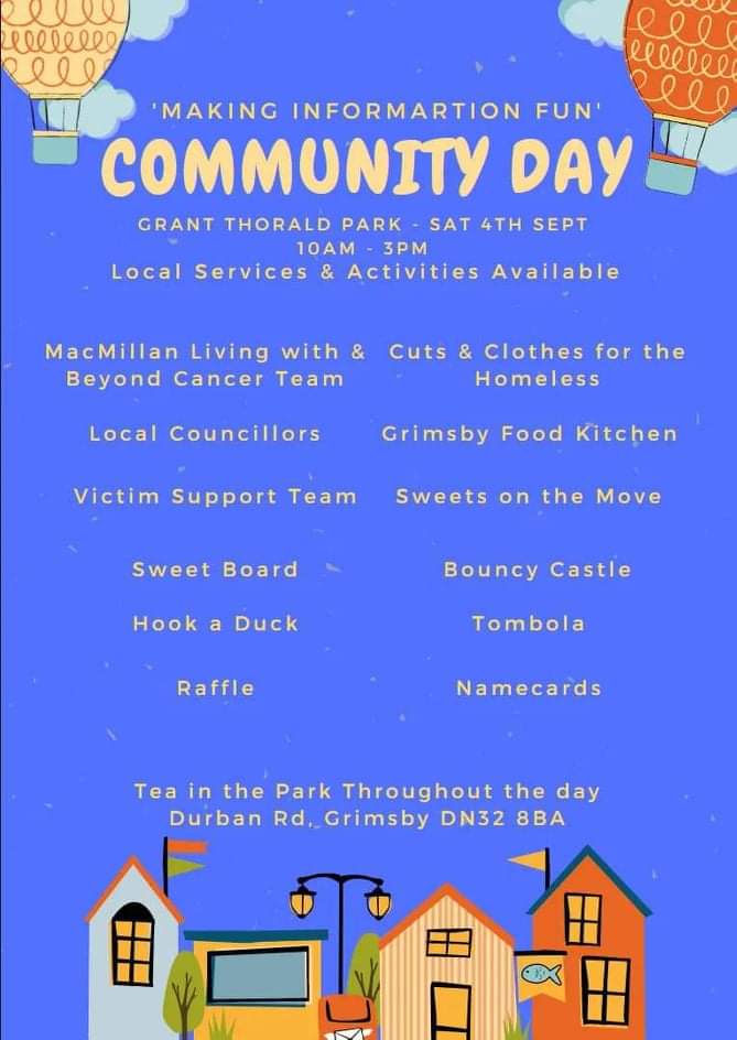 Tea in the Park Community Day on Saturday 4th September from 10:00am - lots of local services and activities, Grant Thorald Park #EastMarsh