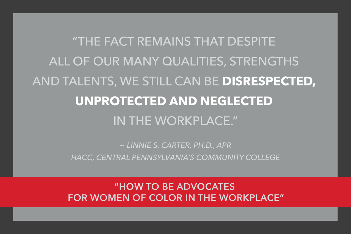ncmpr_national's tweet photo. NEW BLOG POST – Linnie S. Carter, VP of college advancement at @HACC_info and executive director of the HACC Foundation, lists five great ways you can advocate for women of color in the workplace. It starts with G.R.A.C.E. 

➡️ Take a few minutes: https://t.co/rp2oyGjkap https://t.co/6u7MuP76ie