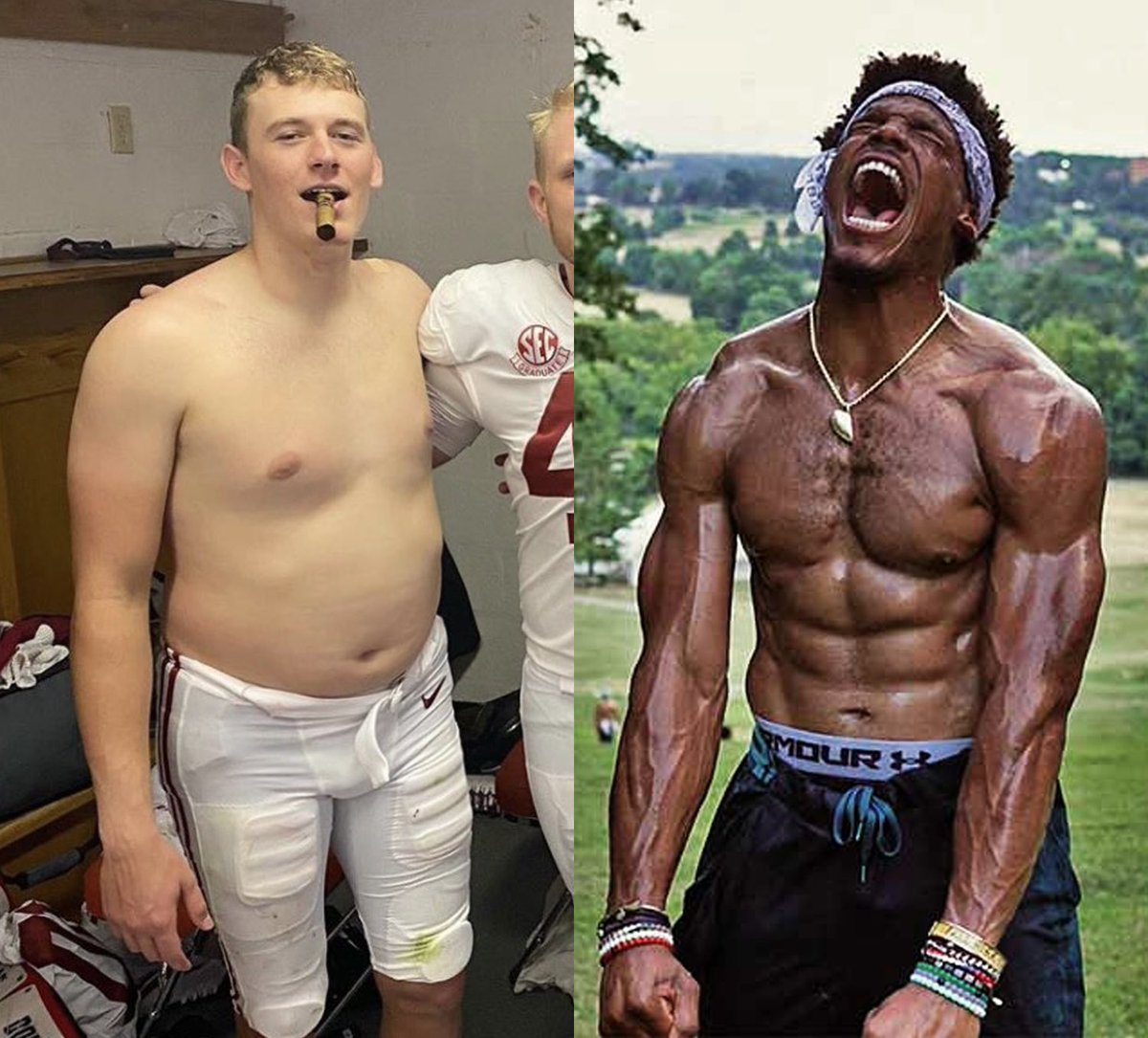 NFLMemes's tweet image. One of these two is a starting QB in the NFL. The other doesn’t have a job.