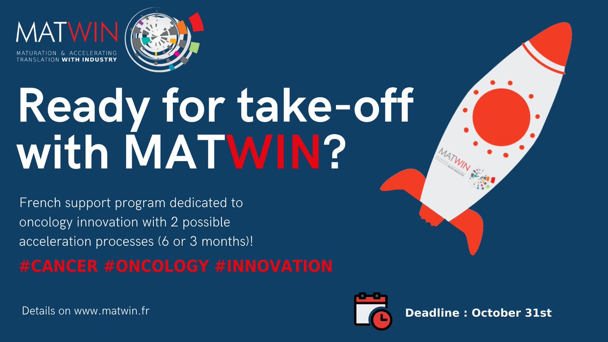 MATWIN_Bdx's tweet photo. Appel à projets MATWIN ouvert avec cette année 2 process d'accompagnement pour booster le développement de votre projet innovant ! Chercheurs, entrepreneurs positionnés sur l'axe #cancer, FON-CEZ !!⏰Deadline 31 oct https://t.co/J2puitUOxu
#innovation #cancer #oncology https://t.co/E8hKNTsHui