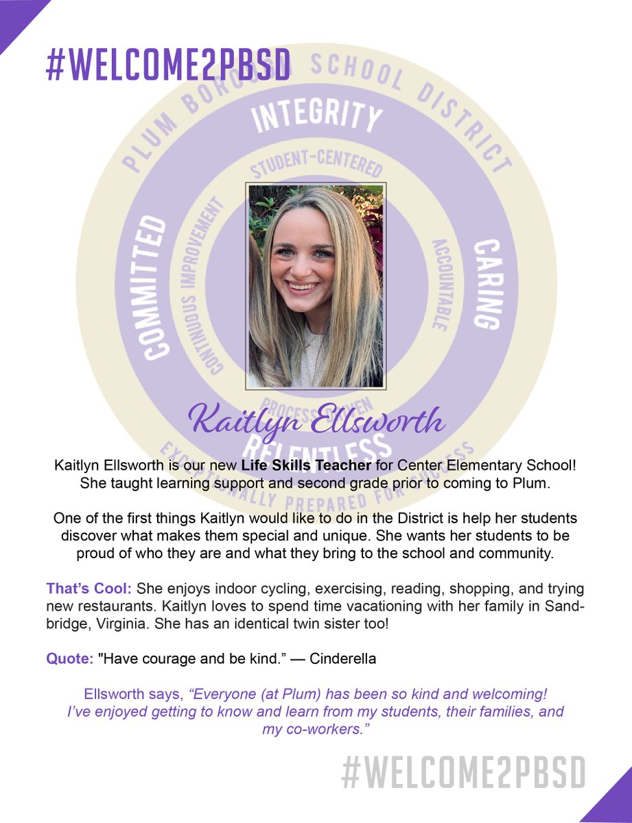 #Welcome2PBSD Kaitlyn Ellsworth! @pbsdsupt <a href="/DrRickWalsh/">Dr. Rick Walsh</a> <a href="/DeniseLSedlacek/">Denise L. Sedlacek</a> <a href="/fishellj/">Joe Fishell</a> <a href="/DrBoyers/">Ashley Boyers, Ed.D</a> <a href="/HPEPBSD/">Fran Sciullo, D.Ed.</a> <a href="/MariaFajt/">Maria Fajt</a> @JKPlum1 <a href="/MrsGestrich/">Mrs. Gestrich</a> <a href="/PlumTeachers/">Plum Teachers</a> #PlumLearns