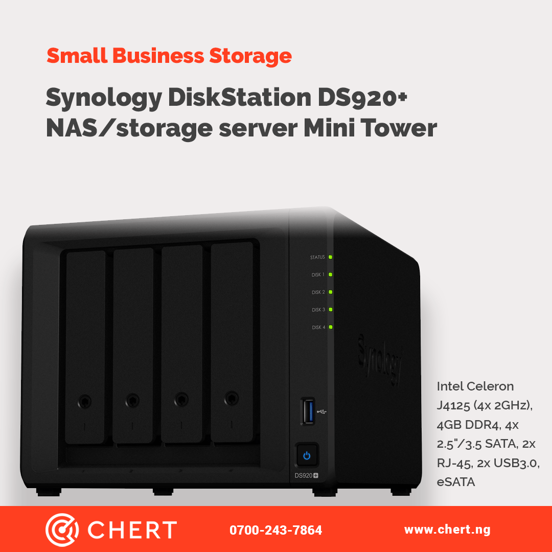 ChertComputers's tweet photo. Synology DiskStation DS920+ NAS/storage server Mini Tower Ethernet LAN Black J4125⁠
⁠
Small Business Storage⁠

Call: 0700-243-7864 or chat with us here: https://t.co/Ib6zJxtZ6V

nigeria #devices #lagos #abuja #nigeria #naijatech #naija #lagostraffic #giditraffic #sorosoke247 https://t.co/2lIKdmLhEh