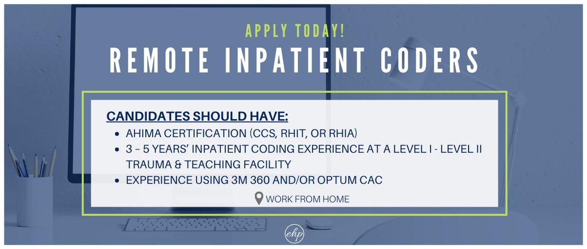 ExciteITPartner's tweet image. Looking for remote opportunities? We’ve got you covered.
With our Remote Inpatient Coder positions - you can work wherever you want! 🏠
Apply here!
excitehealthpartners.com/jobs/inpatient…
#InpatientCoder #MedicalCoding #HIM #WeAreHiring #RemoteJobs #ExciteHealthPartners