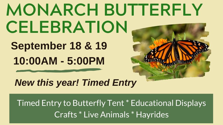 Experience the magic of the monarch butterfly during our annual Monarch Butterfly Celebration, September 18-19. Advanced registration is strongly encouraged to secure your timed entry into the butterfly tent. Register at lakekatherine.org or call 708-361-1873.