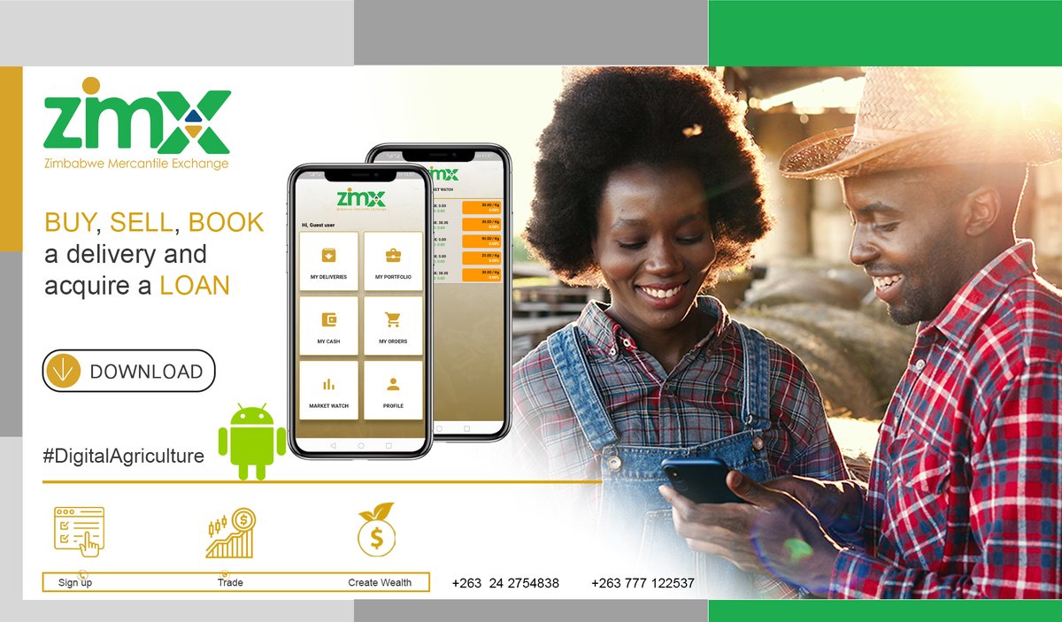 ZMXExchange's tweet photo. Download the ZMX Android app to day & trade on commodity-related contracts such as futures on a securities exchange in a market with fair & transparent price discovery. The platform is open to both local & international traders. https://t.co/wJY9XAz6ma #ZMXExchange #AgricTrade https://t.co/2wa8nSC6O9