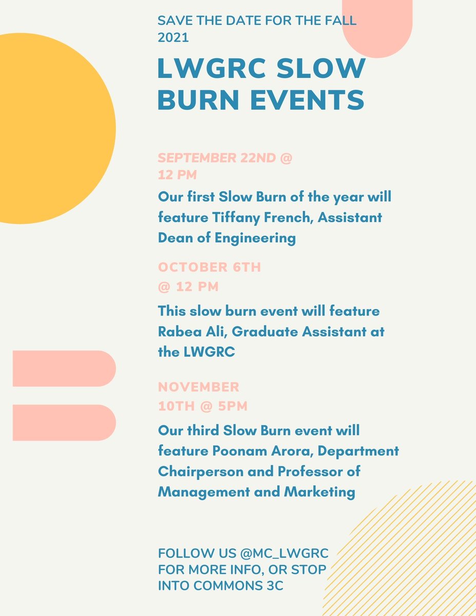 SAVE THE DATE: With our return to campus, we also have some amazing Slow Burn events (one with our very own GA) coming up! Be sure to mark your calendars now!