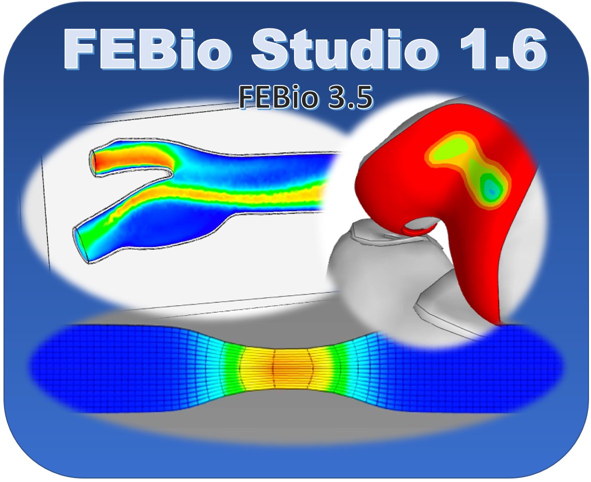 FEBio Studio 1.6 has been released! It comes with FEBio 3.5, which has some exciting new features such as reactive plasticity, biphasic sliding contact, and biphasic FSI. To learn more, go to febio.org, or come check us out at our upcoming CMBBE workshop :)