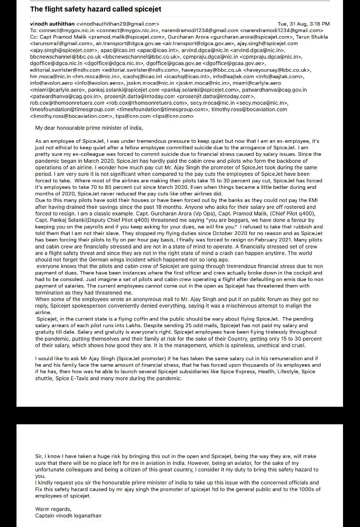 manishasinghal's tweet photo. “SpiceJet in current state is flying coffin.”
Ex SG employee writes to @narendramodi 
seeks intervention to fix safety hazard created by promoter @AjaySingh_SG 
as 1000s of employees suffer financial stress-“ex-colleague forced to commit suicide due to salary issues”
@JM_Scindia https://t.co/4rYsqBDnN3