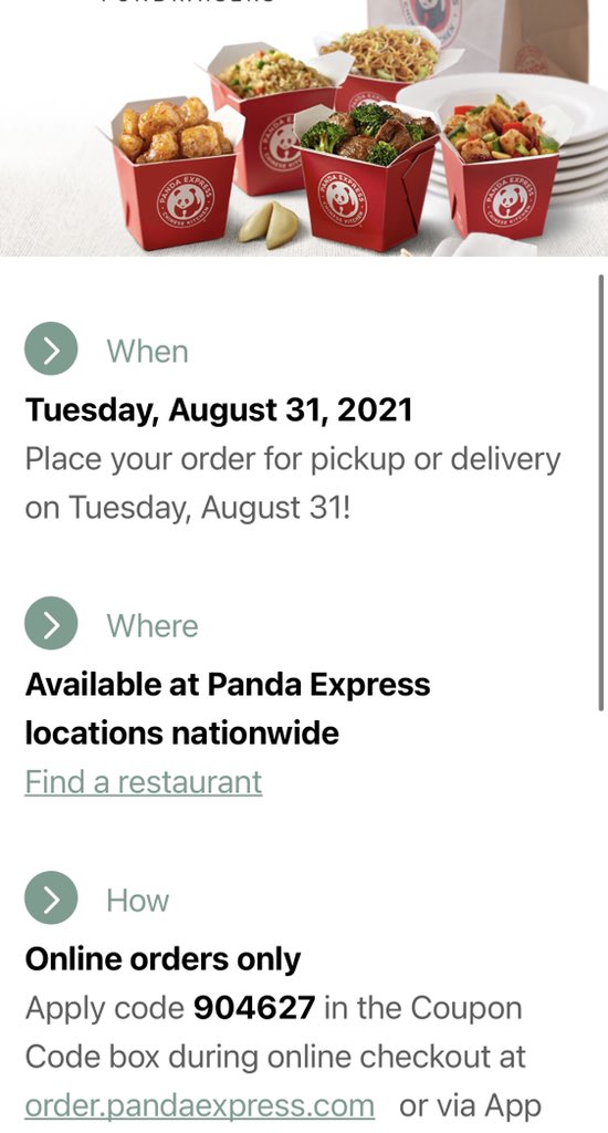 Coupon codes for panda express