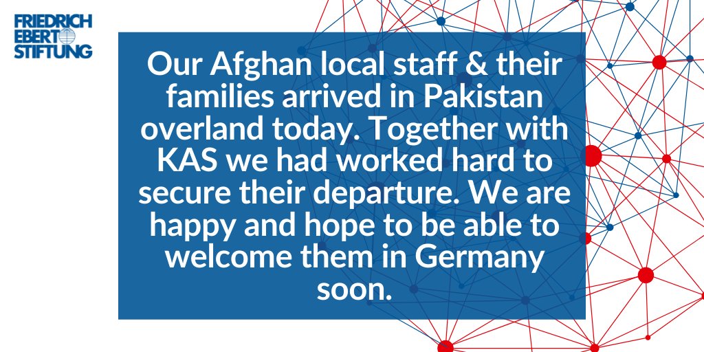Our Afghan #local staff & their families arrived in #Pakistan overland today. Together with @KASonline we had worked hard to secure their departure. We are happy and hope to be able to welcome them in Germany soon. #AfghanistanEvacuation #evacuation #Afghanistan #Ortskraefte