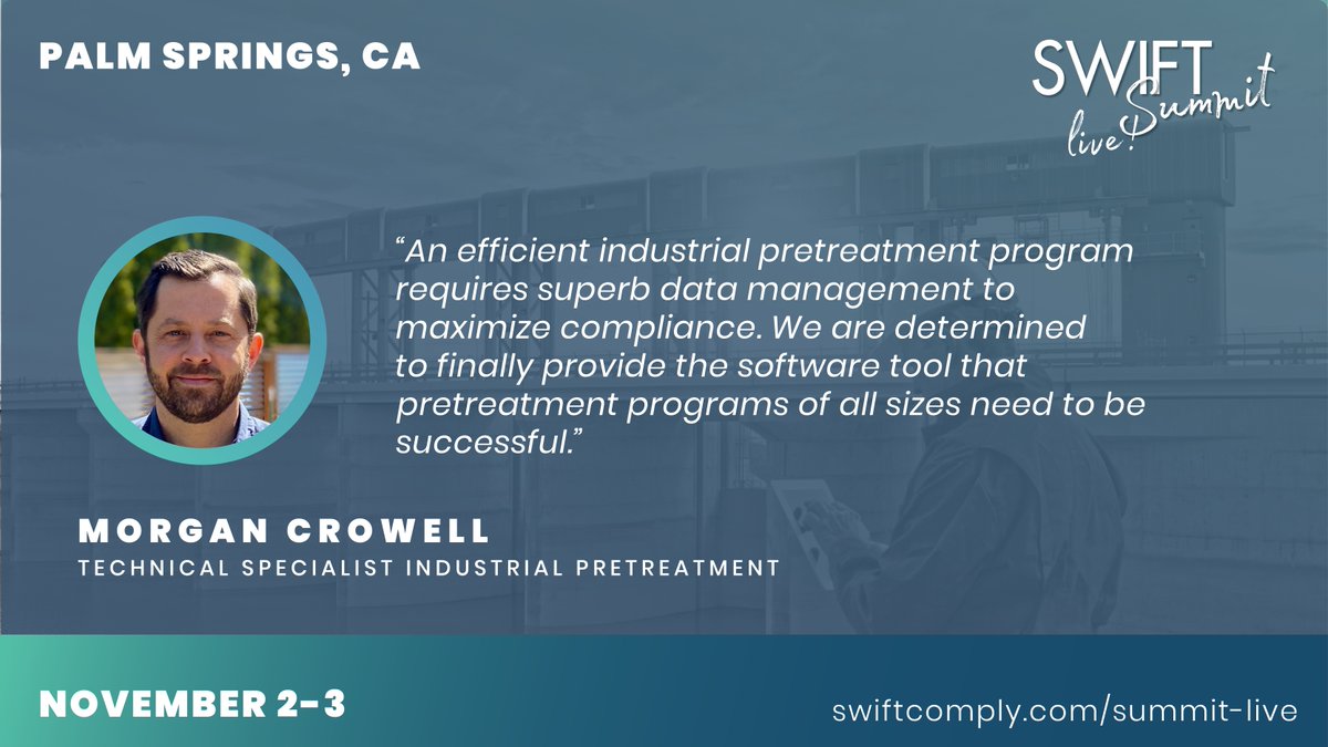 SwiftComply's tweet image. We can&apos;t wait to meet you at SwiftSummit Live! and show you the solution we&apos;ve been working on for Industrial Pretreatment Programs!

Follow the link to learn more, and don&apos;t forget: Early bird tickets are available for a limited time! hubs.ly/H0WjZlj0

#SwiftSummit