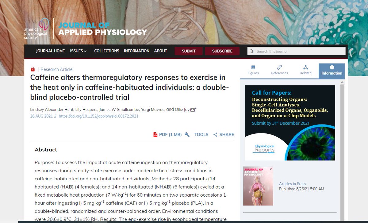 Journal of Applied Physiology (@japplphysiol) on Twitter photo #ArticlesInPress: “Caffeine alters thermoregulatory responses to exercise in the heat only in caffeine-habituated individuals: a double-blind placebo-controlled trial” By: Lindsey Alexander Hunt, et al
ow.ly/gS0D50G1xOP
#JAPPL @OfficiallyLinds @ThermalErgLab <a href="/Sydney_Uni/">University of Sydney</a> #ArticlesInPress: “Caffeine alters thermoregulatory responses to exercise in the heat only in caffeine-habituated individuals: a double-blind placebo-controlled trial” By: Lindsey Alexander Hunt, et al
ow.ly/gS0D50G1xOP
#JAPPL @OfficiallyLinds @ThermalErgLab <a href="/Sydney_Uni/">University of Sydney</a>