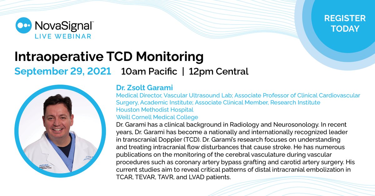 NeuraSignal's tweet photo. Join us for our upcoming live webinar. Presented by Zsolt Garami, MD, this webinar will review the evidence and utility for interoperative monitoring with TCD and examine case studies from the Houston Methodist hospital. Reserve your spot today! https://t.co/x8rGI3awCV https://t.co/RQF70tsoC4