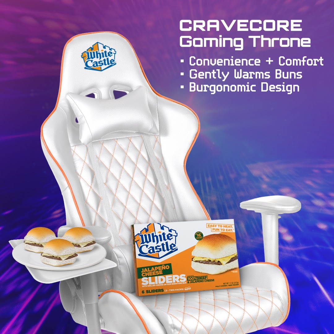 WhiteCastle's tweet image. The ultimate gaming snack meets the ultimate gaming chair. Level up with White Castle Jalapeño Cheese Sliders. #DeliciousnessAwaits #NextBox #SliderSeason