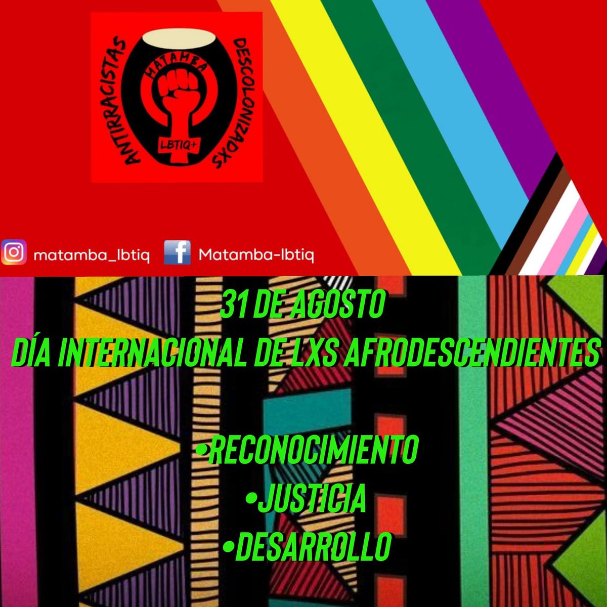 SandraC44036533's tweet photo. 31 agosto DIA INTERNACIONAL DE LXS AFRODESCENDIENTES 
#ANTIRRACISTA
#DESCOLONIZADE
#BASTADERACISMO https://t.co/aHCcam5huZ