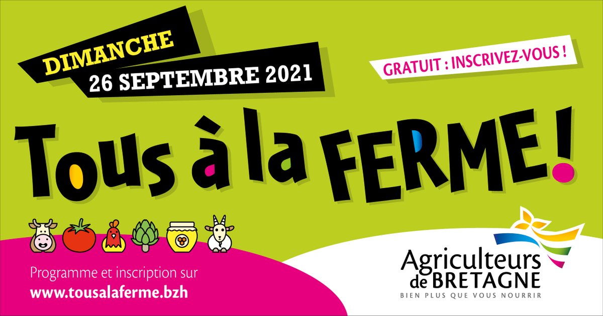 agriculteursBzh's tweet photo. Tous à la Ferme ! vous donne rendez-vous le dimanche 26 septembre dans 19 fermes bretonnes 🥰

🐮 Animaux,🚜visites de la ferme,👩‍🌾échanges avec les agriculteurs,🧒jeux pour les enfants... venez passer un bon dimanche en famille avec nous !
✅ https://t.co/587B24HYOb
#tousalaferme https://t.co/f9BoNiCRjC