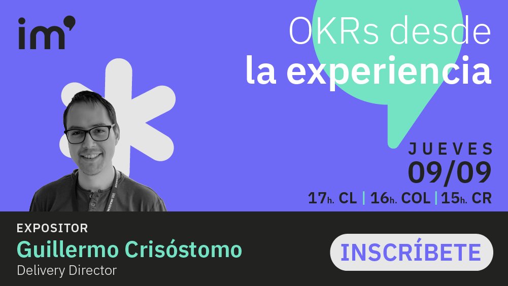Imagemaker_tech's tweet image. Te invitamos al Workshop - OKR´s desde la experiencia, una visión general a la aplicación como herramienta de gestión estratégica y sus aprendizajes.
Te esperamos este 9 de septiembre:
17 hrs CL 🇨🇱 16 hrs COL 🇨🇴 15 hrs CR 🇨🇷
us06web.zoom.us/webinar/regist…
#workshop #aplicaciones #OKR