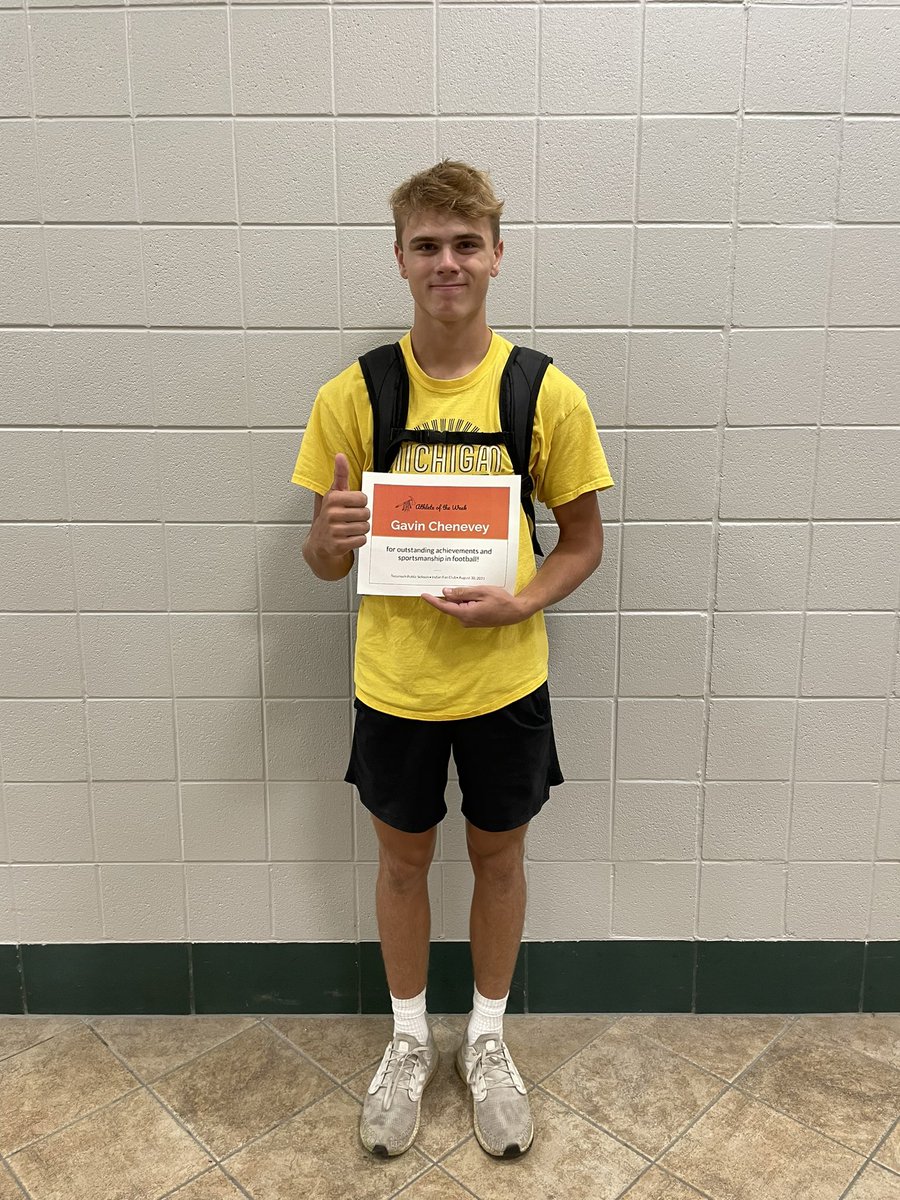 Congrats to Gavin Chenevey on being nominated as Tecumseh Indian Fan Club Athlete of the week! Gavin plays WR &amp; Safety for Varsity Football!