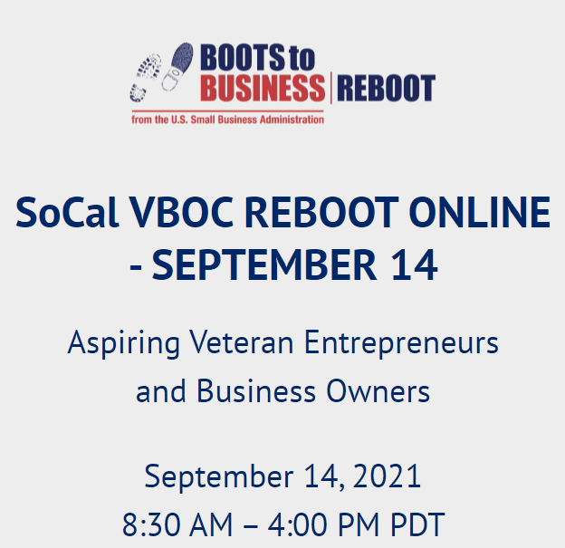 SBA_OCIE's tweet image. Have you ever dreamed of owning your own business? Join the Orange County/Inland Empire SBA District Office and the SoCal Veterans Business Outreach Center (VBOC) for the next online Boots to Business/Reboot. ow.ly/Isrd50FIx41 #SBA #SoCalVBOC #milspouse #veteranpartner
