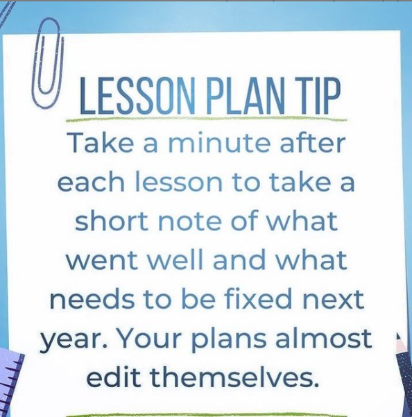 CMSBTSuccess's tweet photo. Teacher Tip Tuesday is back!
Lesson plan reflection is a important habit to begin at the beginning of the year.
Pause and think about what went well and what you would change.
#cmsbtds #standard5 https://t.co/8053k1rfhD