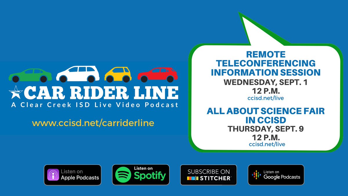 CCISD will host a livestream about remote teleconferencing for students tomorrow, Sept. 1, at 12 p.m. at ccisd.net/live. This option will launch as early as next week to support the continuation of learning for students at home temporarily. Visit ccisd.net/carriderline.