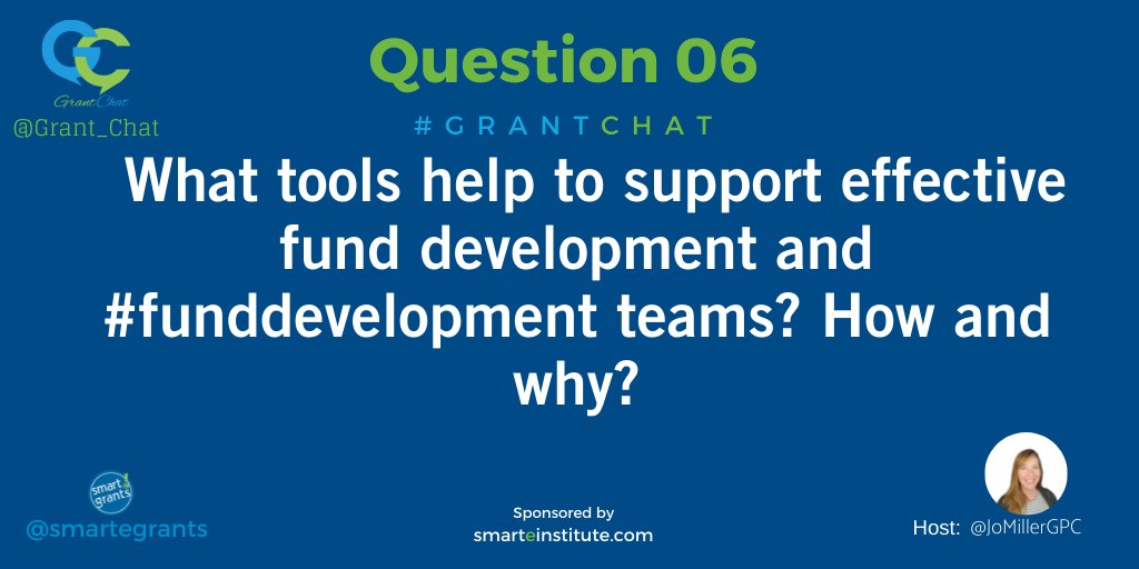 Grant_Chat's tweet image. Q6: What tools help to support effective fund development and #funddevelopment teams?  How and why? #GrantChat