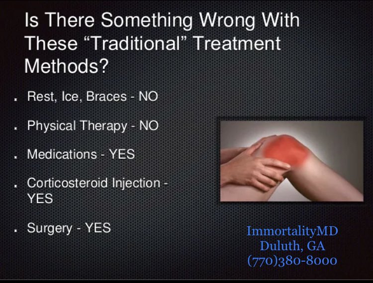 ImmortalityMD's tweet photo. Hey #Atlanta 
If you suffer from #JointPain #arthritis #ChronicPain, surgery is NOT your only option! 

#PRR or #PlateletRichPlasma is a non-surgical option with proven success! Done in our office! Walk in &amp; walk out! 
SCHEDULE YOUR APPOINTMENT TODAY!!! https://t.co/yGtu7ZiBWx
