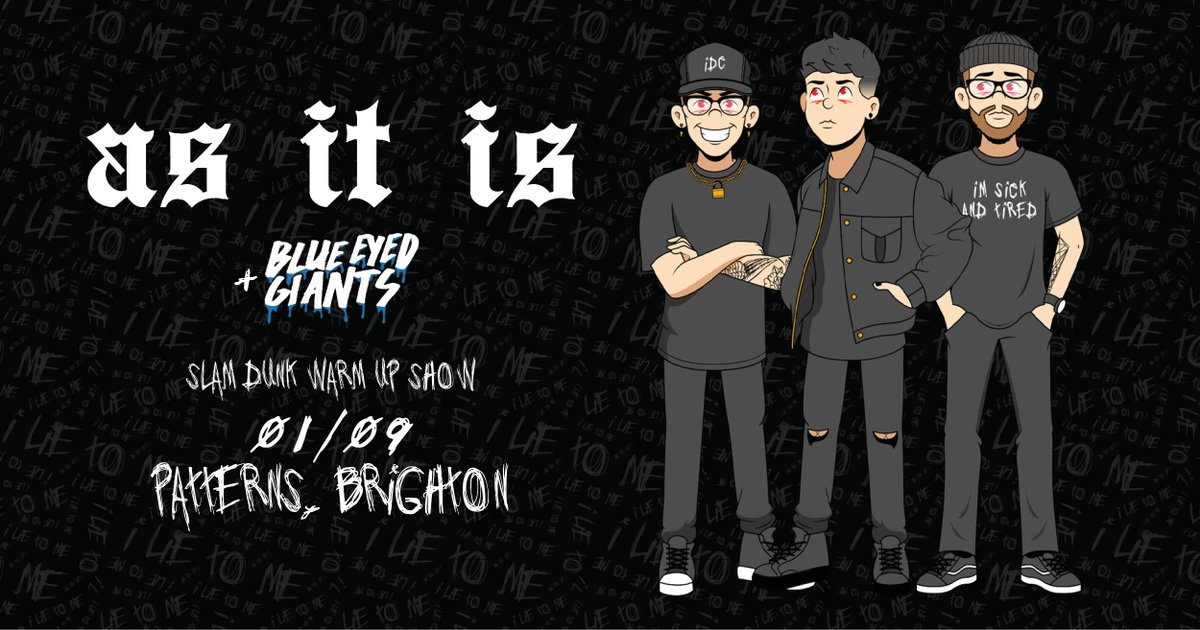 Timings tonight <a href="/PatternsBTN/">Patterns</a>..
Doors open 7pm
<a href="/blueeyedgiants_/">Blue Eyed Giants</a> 7:45pm
<a href="/ASITISofficial/">As It Is /\\\</a> 8:45pm
Covid entry details &amp; final tickets here 👉 bit.ly/2VNcT6Y <a href="/PattyxWalters/">patty walters</a>