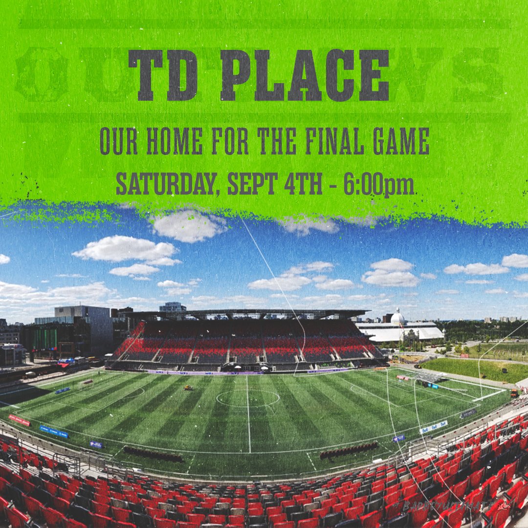 OutlawsAUDL's tweet photo. We'll be playing our final regular season game at TD Place. 

 Ticket link available in our bio. 

#AUDL #badboyultimate #CanadaCup #frisbee https://t.co/zUHIfSFDQK