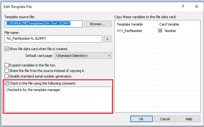 SOLIDWORKSCare's tweet photo. Did you know that when you create files using a Template in the SOLIDWORKS PDM Admin Tool you can automatically Check-In the file with all the variables copied to the data card, including a comment too? #SOLIDWORKSPDM ^JF https://t.co/WIeq10NoCz