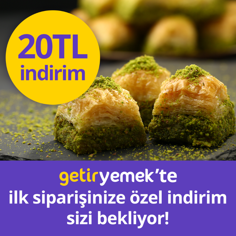 GetirYemek's tweet photo. GetirYemek'teki ilk siparişinizde 20 TL indirim sizi bekliyor! Hemen GetirYemek'e girin, ilk siparişinizi indirimle verin! 💜