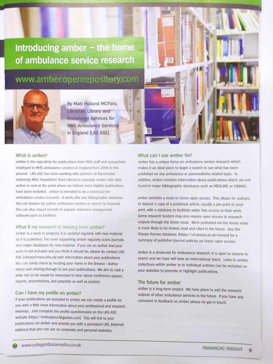 amber is in Paramedic Insight this month.  Note that the correct address is amber.openrepository.com Do have a look <a href="/ParamedicsUK/">College of Paramedics</a>