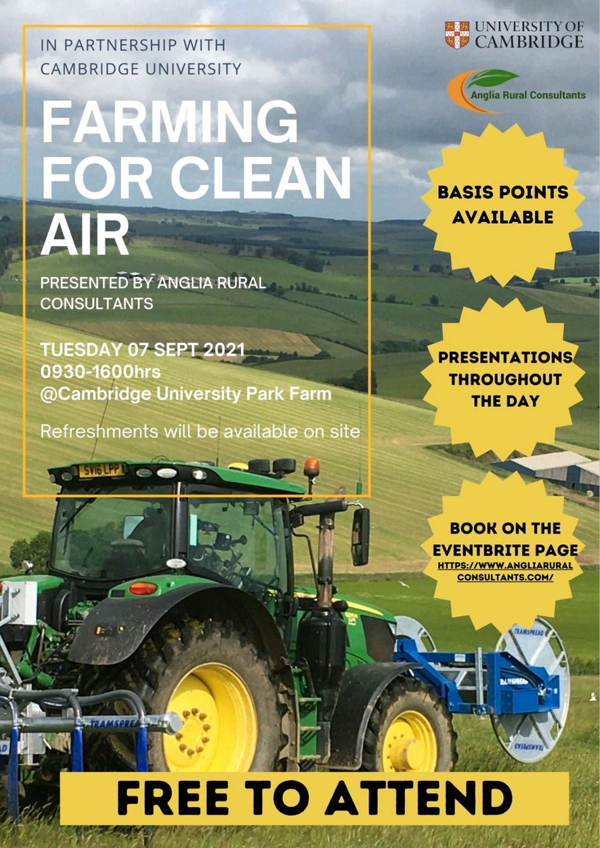 Farmer_Tom_UK's tweet photo. I’m looking forward to @ARCexpertise #FarmingforCleanAir event @Cambridge_Uni Park Farm. Who else is going (#Harvest21 caveats of course)? https://t.co/Q38WrNu6AO