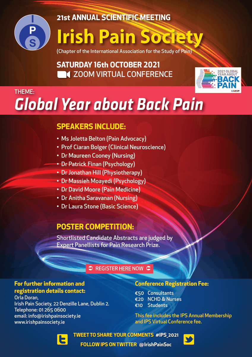 Irish Pain Society (@irishpainsoc) on Twitter photo The abstract submission deadline for the IPS ASM is this Friday, September 3rd! Don't forgot to submit yours! Contact info@irishpainsociety.ie for application forms/guidelines. #IPS_2021 #GlobalYear2021 #BackPain The abstract submission deadline for the IPS ASM is this Friday, September 3rd! Don't forgot to submit yours! Contact info@irishpainsociety.ie for application forms/guidelines. #IPS_2021 #GlobalYear2021 #BackPain
