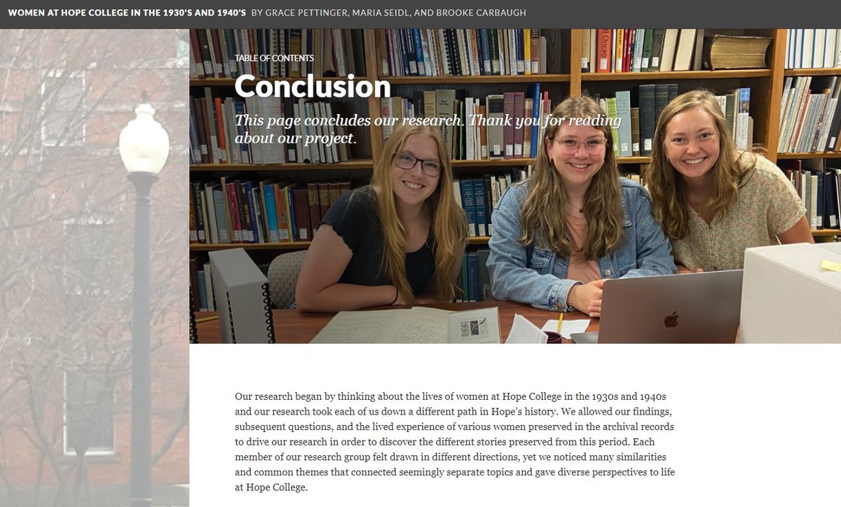 HopeHistoryDept's tweet photo. This summer, Grace Pettinger, Maria Seidl, and Brooke Carbaugh took on archival research. "At the heart of our project, we hold the goal to uncover the truth about the lives of women at Hope in the 1930’s and 1940’s."
Check out the full project here: https://t.co/tw4K9uUhPZ https://t.co/aWqi4Teqrx