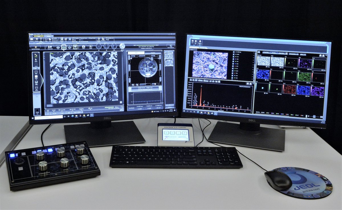 JEOLUSA's tweet image. What samples are you looking at today in the SEM? We have a pretty cool ceramics sample in our IT700HR Field Emission analytical SEM just now, and it seemed fitting for opening day of Ceramics Expo in Ohio. #microscopy #ceramics #eutectic
